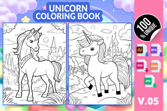 Unicorn Coloring Book KDP Interior V05 at a Glance